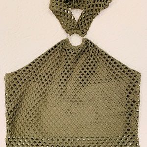 Halter Mesh Army Green Top Size S
